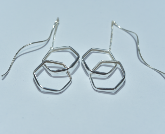 Aretes de plata hexágono 