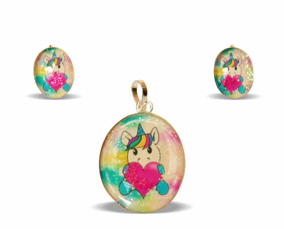 JUEGO DE UNICORNIO DIJE Y ARETES