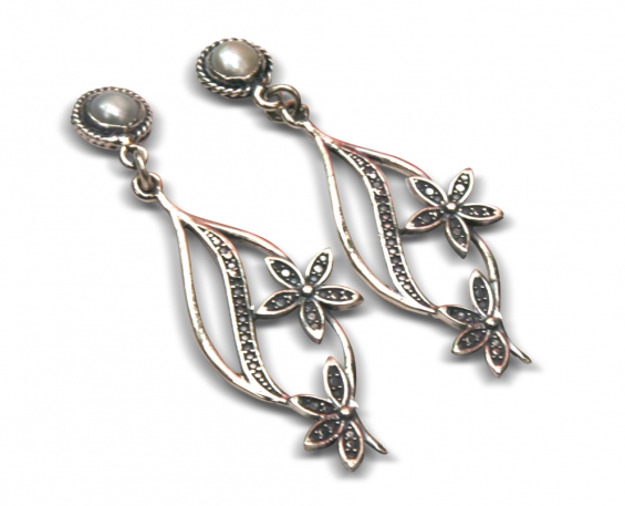 aretes de hoja y floresen plata