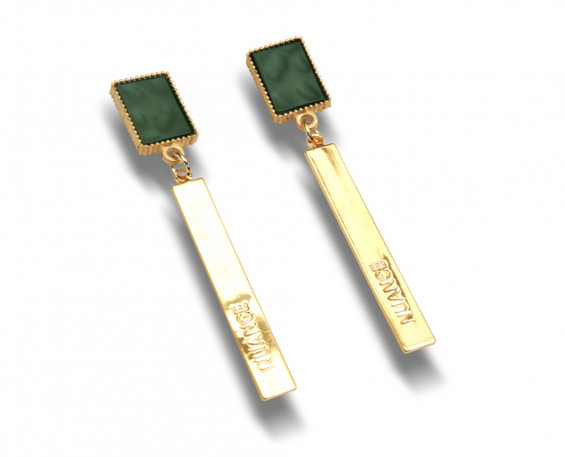 aretes fantasia cuadro largo verde