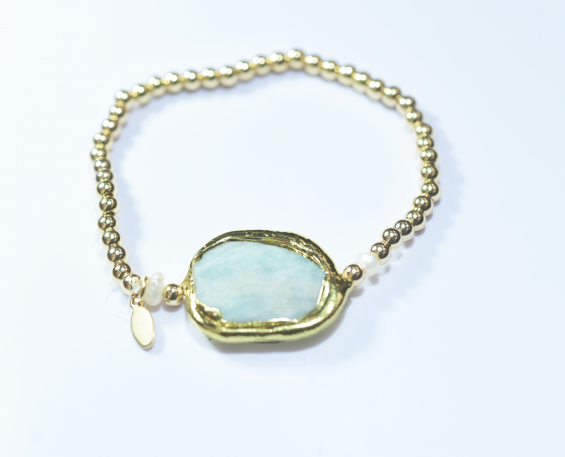 PULSERA DORADA PIEDRA AZUL