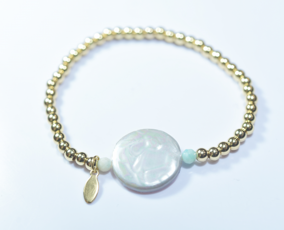 PULSERA DORADA PIEDRA PLATEADA