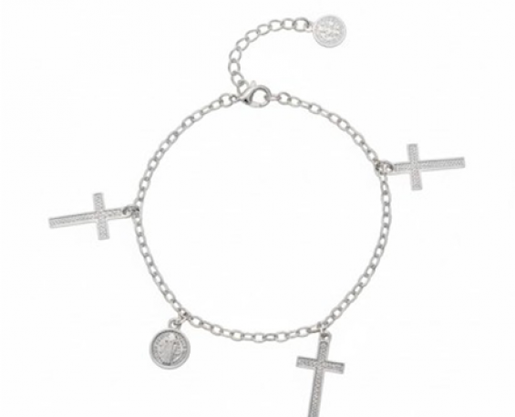  PULSERA DE PLATA CON CRUZ Y SAN BENITO