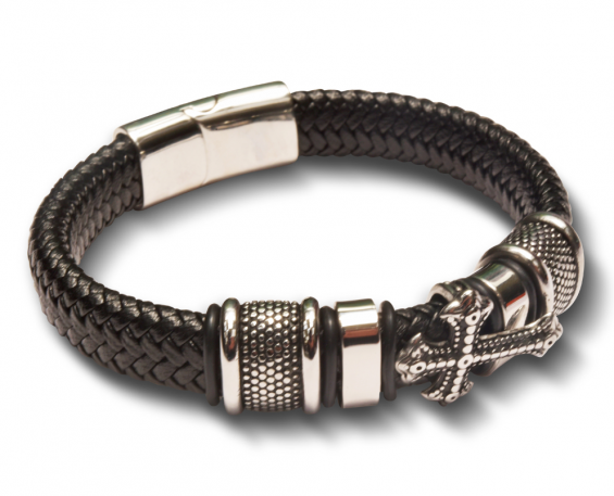 Pulsera de piel con cruz