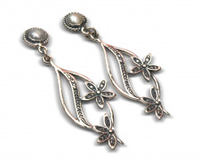 aretes de hoja y floresen plata