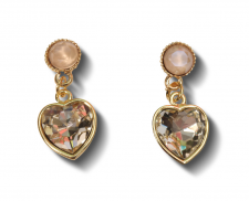 arete fantasia dorado con cristal  y corazón cristal
