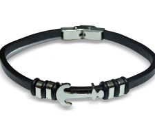 Pulsera de piel ancla plateada 