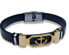 Pulsera de cuero de ancla dorada