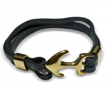 Pulsera de piel ancla dorada
