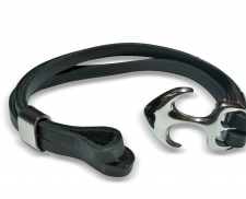 Pulsera de piel ancla plateada abrochable 