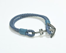 Pulsera piel azul con ancla negra