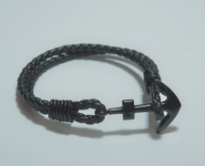Pulsera piel negra con ancla negra