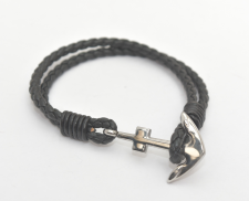 Pulsera piel negra con ancla