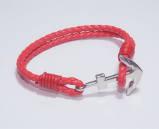 Pulsera roja con ancla plateada
